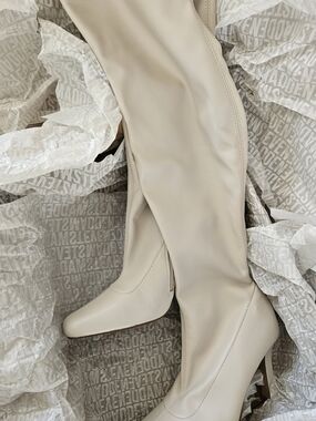 Steve Madden Women’s Over-the-Knee Stretch Boot in Bone (Off-White) OTK